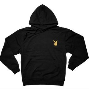 Playboy Bunny Pullover Hoodie Black Metallic Gold